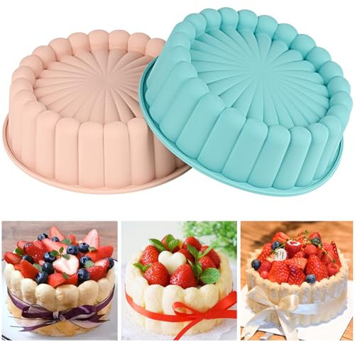 CLUEWR 2 PCS Charlotte Cake Pan, 8 Inch Round Silicone Cake Molds for Baking Cheesecake, Brownie, Banana Cake, Strawberry Shortcake, Tart, Pie