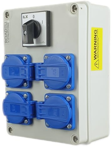 RoadEu - Distribuidor de enchufes 230V - 4 enchufes Schuko con interruptor - Enchufe doble de 230 V con interruptor principal 0-1. Toma de pared IP44