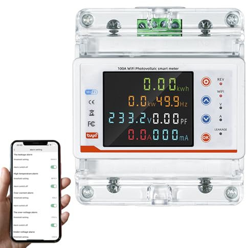 SiRyder Compteur Intelligent,100A AC80-300V Single-Phase WLAN MeterTuya Smart Wifi Meter, Compteur Bidirectionnel avec Protection Contre les Surtensions/Surintensités