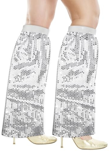 APOMOONS Silber Pailletten Stulpen Kostüm Damen, 70er Disco Glitzer Outfit für Karneval, Geburtstagsfeiern, Themenpartys