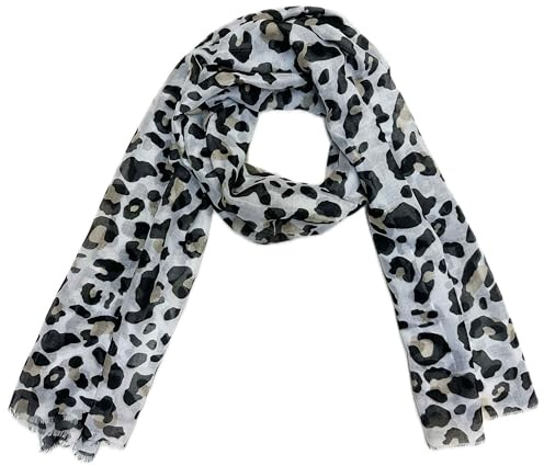 J26 Leo Leopard Schal aus Seidenmischung mit Leo Muster Tuch Sommer Frühling Herbst Halstuch Stola Tuch Übergangsschal Seide Silk