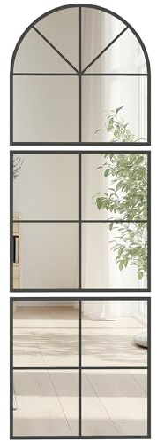 HOMCOM Miroir Mural arqué 60 x 180 cm, Grand Miroir verrière Arche Forme fenêtre avec Cadre en métal, pour Salon, Chambre, Couloir, Noir