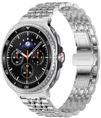 Hinnwer Armband för Samsung Galaxy Watch 8 40 mm 44 mm/8 Classic 46 mm, metallarmband i rostfritt stål, justerbart band för Samsung Galaxy Watch 8 Classic, silver