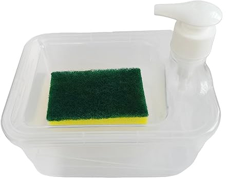 Gcljlmy Dispensador de jabón y soporte para estropajos, lavabo, dispensador de jabón para lavavajillas, práctico recipiente para lavavajillas, dispensador de jabón de cocina para el hogar
