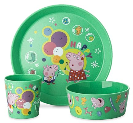 Koziol CONNECT PEPPA PIG POP Kindergeschirrset 3teilig | kleiner Teller + Schale + Becher | für Kinder ab 6 Monate | biozirkulärer Kunststoff, bruchfest, spülmaschinengeeignet (organic spring green)