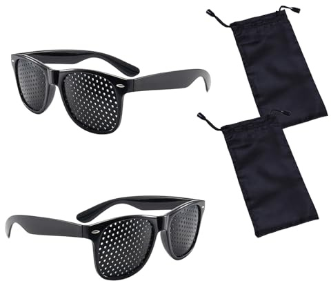 Joysuelly 2 Pezzi Occhiali Stenopeici, Pinhole Glasses di Occhiali con Foro Uomo Donna Multipunto Plastica a Griglia con Fori per La Cura Della Vista e il Miglioramento Della Capacità Visiva(Nero)