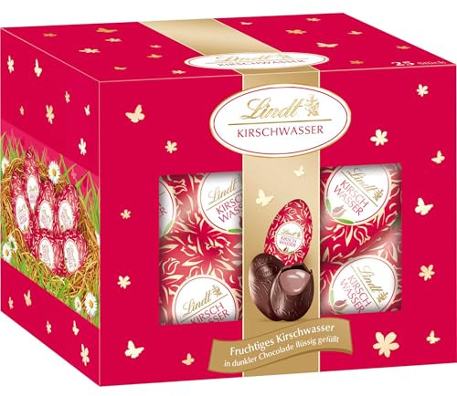 Lindt Kirschwasser-Eier | 450g Edle Vollmilch-Schokolade mit feiner Kirschwasser-Füllung | Alkoholhaltige Schoko-Eier | Osterschokolade für Erwachsene | Geschenkidee zu Ostern