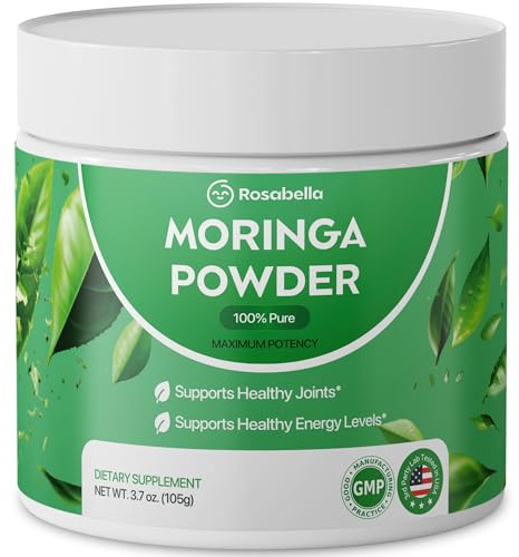 Rosabella Pure Moringa Powder - Energy, Skin, Immune & Gut Health Superfood, Rich in Antioxidants, Essential Vitamins & Amino Acids, Natural Green Superfood Supplement (3.7oz (Pack of 1))