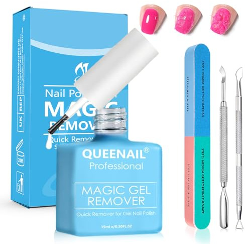 1pcs 15ml Gel Nail Polish Remover Kit, Professional Gel Nail Varnish remover, with nail file and polish scraper, Quick Removes nail polish in 3-5 Minutes, Easily Remove gel