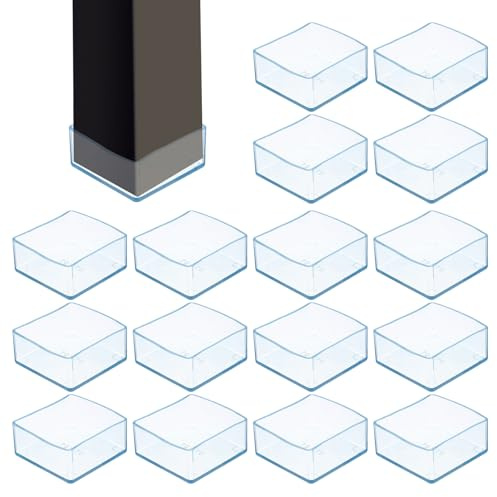 sourcing map 16Pcs Chair Leg Floor Protectors, 2.8 x 2.8 Inch Clear Chair Leg Caps, Square Transparent Furniture Foot Covers Non-Slip Anti-Scratch for Floor, Hardwood, Tile Protection