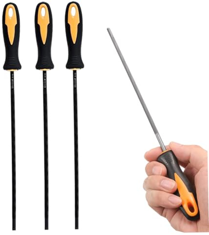 Lime per motosega per affilare, lima per motosega, 3 lime per affilare in acciaio da 3, 2 mm (1/8 di pollice), affilatrice per catene tonda con manico in plastica per catena, molatura, affilatrice