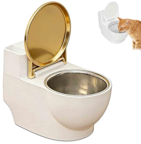 Toilet Water Bowl for Cat, 2026 New Novelty Raised Food and Water Bowls, Toilet Shaped Pet Water Dispenser for Cat Dog, Wall-Mounted Toilet-Shaped Cat Bowl for Pets (Gold)