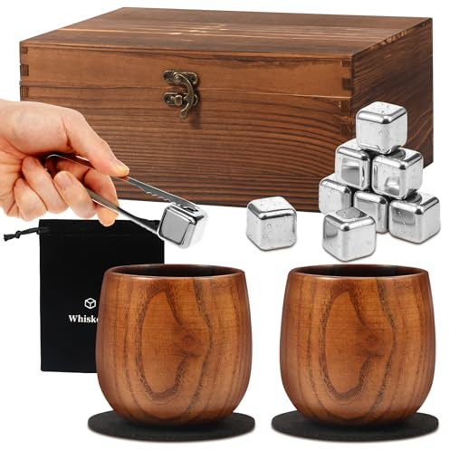 Whisky Gläser Set Whiskey Geschenkset Geschenke für Männer Whiskygläser 8 Stück 304 Edelstahl Whiskey Steine Untersetzer 2 Rum Gläser x 310ML Whiskeyglas Aus Holz Männergeschenke Geburtstagsgeschenk