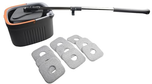 Mopa giratoria con cubo autoescurridor, sistema de agua limpia y sucia de doble compartimento, cabezal giratorio de 360° para esquinas estrechas, ABS + acero inoxidable