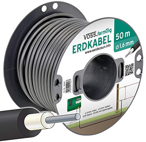 VOSS.farming Bobina Cavo Alta Tensione per la Messa a Terra, Lunghezza 50 m e Larghezza 1,6 mm, Colore Nero