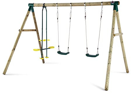 Plum Colobus Round Pole FSC Outdoor Garden Wooden Swing Set Double Swing Seats and 2 Seater Glider Accessories