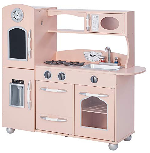 Teamson Kids Pink Westchester Retro Wooden Kitchen Toy Kitchen With Ice Maker UK-TD-11414P