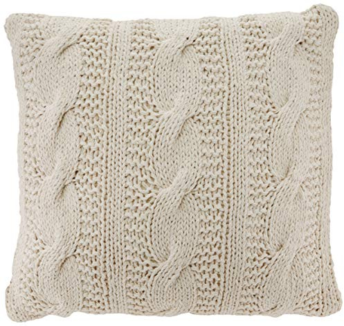 SARO LIFESTYLE 1020 McKenna Knitted Collection Vanilla Cable Knit Design Down Filled Cotton Throw Pillow
