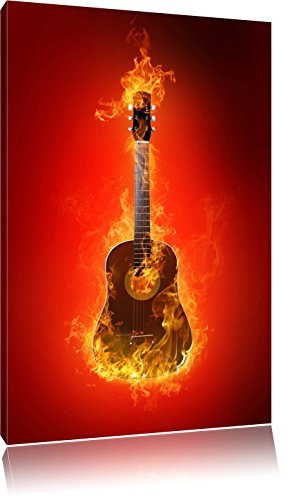 Pixxprint Brennende Gitarre Heiße Flammen, Größe: 100x70cm, Leinwandbild, fertig gespannt, Wandbild, Dekoration, Kunstdruck, kein Poster