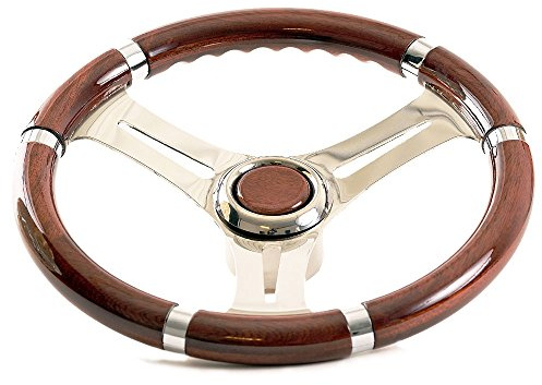wellenshop Riviera Steuerrad Holz Echtholz Mahagoni Bootslenkrad Mahagoni und Edelstahl mit Universalkonus Nabe Bootssteuerrad Lenkrad Steuerrad Boot Schiff Schiffssteuerrad Yacht Motorboot