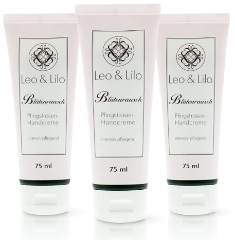 Leo & Lilo 3er Set Pfingstrosen Handcreme 75 ml - Intensive Pflege für trockene und Hände - Mit pflanzlichen Bio-Ölen und Bio-Pfingstrosenblütenextrakt - zertifizierte Naturkosmetik