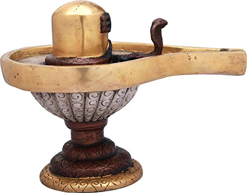 Exotic India Shiva Linga - Brass Statue - Color Brown Silver Gold Color