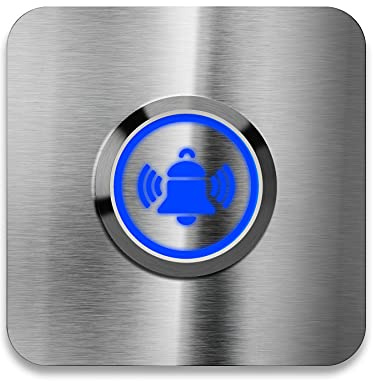 Metzler Türklingel-Schild Edelstahl - LED-beleuchtet - Glocken-Symbol - quadratisch & modern - Geschenk-Idee - Unterputz-Montage (LED Blau)
