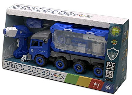cpa toy group trading s.l.- Camion Polizia con Suono e Montaggio Elettrico, Radio Controllo, Colore Blu (CPAToy Group S.L. 7838027L)