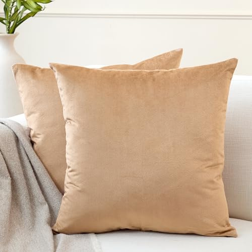 Encasa XO Samt Kissenbezug, Sofakissen ohne Füllung 40x40 cm | Gold, Pillingresistent & Knitterfrei | Unsichtbarer Reißverschluss | Pflegeleicht & Farbecht | Quadrat | 2er Set