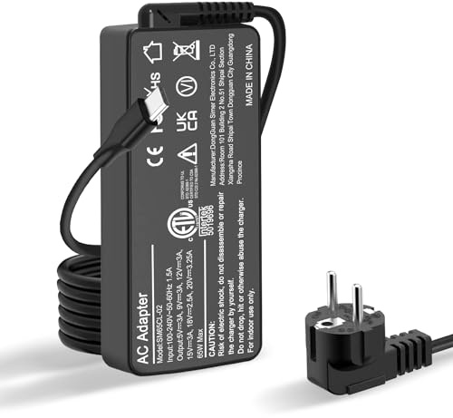 ATTNINE Chargeur USB-C 65W pour Ordinateur Portable Compatible avec Lenovo Thinkpad Yoga Chromebook ADLX65NLC3A, USB C Alimentation Adaptateur