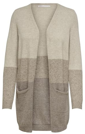 ONLY Queen L/S Long Cardigan Knt Noos Cardigan Donna, Beige (Sand Stripes/W. Beige/Woodsmoke), Small