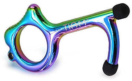 TIAM Contactless Door Opener Tool, Antimicrobial Hygiene Keychain, Ergonomic Hook No Touch Key Safety Tool for Outdoor Door Handle Closer Touchscreen Button ATM Mobile Stylus (Rainbow)