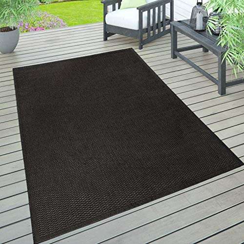 Paco Home Tapis Intérieur & Extérieur Terrasse Et Balcon Monochrome Structuré, Dimension:160x220 cm, Couleur:Noir