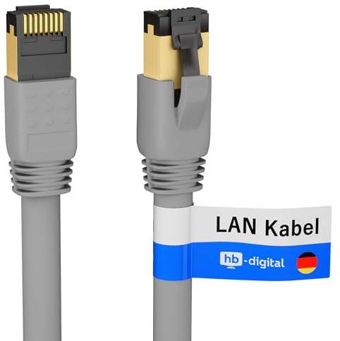 HB-DIGITAL 1m Câble Ethernet CAT 8 Cordon de brassage - Certifié GHMT - Cable Réseau AWG 24 S/FTP LSZH 40Gbps 2000MHz cuivre pur avec connecteurs RJ45 dorés pour Switch Routeur Modem PC - Gris