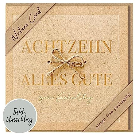 bsb - Karte zum 18. Geburtstag - Nature Card - Nachhaltige Karten zum Geburtstag - Geburtstagskarten mit Umschlag - Geburtstagskarte Frauen & Männer - Glückwunschkarte 15,5 x 15,5 cm