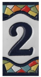 4.3' x 2.2' 11cm x 5.5cm Spanish Mosaic Hand-painted Number Tiles & Metal Frames (Number 2)