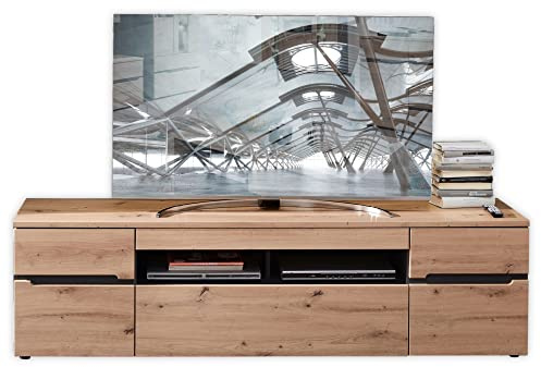 Stella Trading MEMPHIS TV-Lowboard in Artisan Eiche Optik, Graphit - Moderner TV Schrank mit Schublade und viel Stauraum für Ihr Wohnzimmer - 192 x 53 x 47 cm (B/H/T)