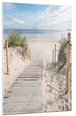 ARTTOR Glasbild 70x100 cm Wandbild Glasdruck Landschaften Maritim - 4188 | Strand Düne Eintrag Vertikal Groß Modern Dekoration Wohnzimmer Schlafzimmer Küche Wanddeko Kunstdruck Art Wall Decor ARTTOR