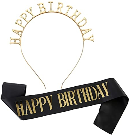 Compleanno Cintura e Diademe Sciarpa Compleanno Corona Principessa Adulto Donna Compleanno Cintura di Compleanno per Happy Birthday Decorazioni di Festa (Nero)