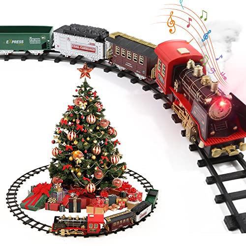 Zug-Set mit Rauch, Ton und Licht, elektrische Eisenbahn Spur Spielzeug unter dem Weihnachtsbaum, Weihnachten Geburtstag Geschenk für 3 4 5 6 7 8+ Jahre alte Kinder, Kleinkinder, Jungen und Mädchen