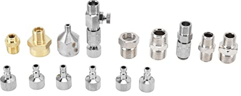 Airbrush Schnellkupplungs Set 15-teilig, Edelstahl Airbrush Adapter mit 1/8 und 1/4 Zoll Gewinde, Luftablassventil für Kompressor Zubehör – Passend für Airbrush Pistolen und Druckluftwerkzeuge