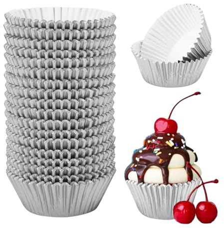 Tazza per Torta in Alluminio, 500 Pezzi Pirottini per Muffin in Alluminio di Dimensioni Standard Fodere per Cupcake Pirottini per Mini Muffin, Cupcake, Spuntini, Dessert(Argento)