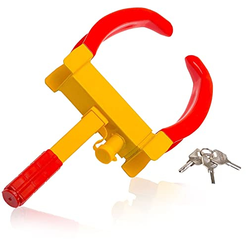 GYMAX 9-Loch Radkralle, verstellbares Reifenschloss mit Sicherheitsschloss & 3 Schlüsseln, Parkkralle, Wegfahrsperren für Auto, Wohnmobile & Anhänger