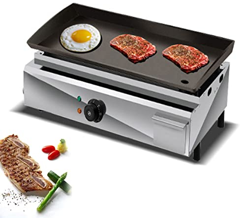 Plancha Parrilla Eléctrica Comercial de Acero Inoxidable, 2500W Grande Encimera Placa Calentadora Plancha de Plancha con Control de Temperatura Regulable 50~300℃ para Camping y Restaurantes