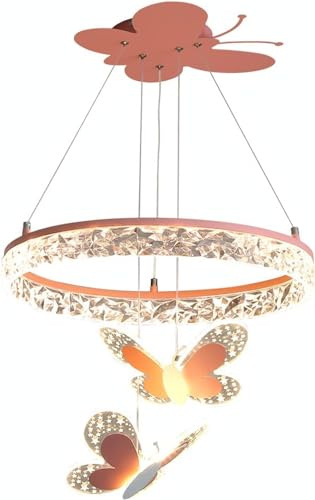 PSXPSXO Pink Butterfly Mini Crystal Chandelier Modern Girl's Bedroom Round Crystal Lampshade with Butterfly Pendant Hanging Flush Mount Celling Fixture for Kids Bedroom,Study Room (Pink)