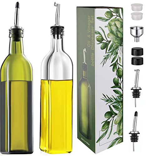 Dispenser di olio d'oliva Versatore di olio di vetro Bottiglia di aceto Contenitore di ampolla Bottiglie di cottura Set di erogazione 500 ML 2 PZ