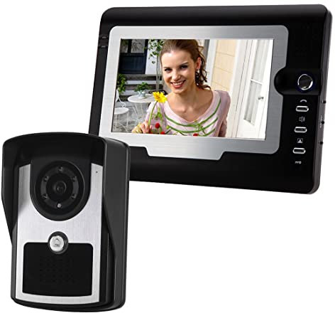 BAMBW Sistema di videocitofono cablato Campanello cablato da 7 Pollici Monitor per Interni Telecamera per Esterni Antipioggia Citofono visivo bidirezionale Audio Sblocco remoto