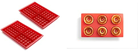 Lékué - Set 2 Moldes de silicona para Gofres. & 0620406R01 Molde Silicona Repostería Doughnut 6 cavidades Rojo, 540 milliliters