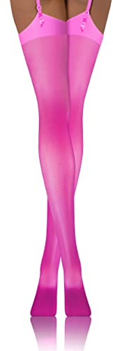 Sesto Senso Mujer Medias de Liga 20 DEN Patrón Sexy PDP_01 XS-S 1/2 Rosa Neon
