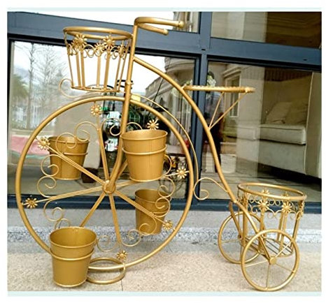 Pflanzenständer Blumenständer Blumenregal Fahrrad Pflanzenhalter Rack Kreatives Metall Eisen Blumentopfhalter Rack Outdoor Indoor Balkon Terrasse Pflanzenregal Blumenbank ( Blue : Gold , Size : 84*70*